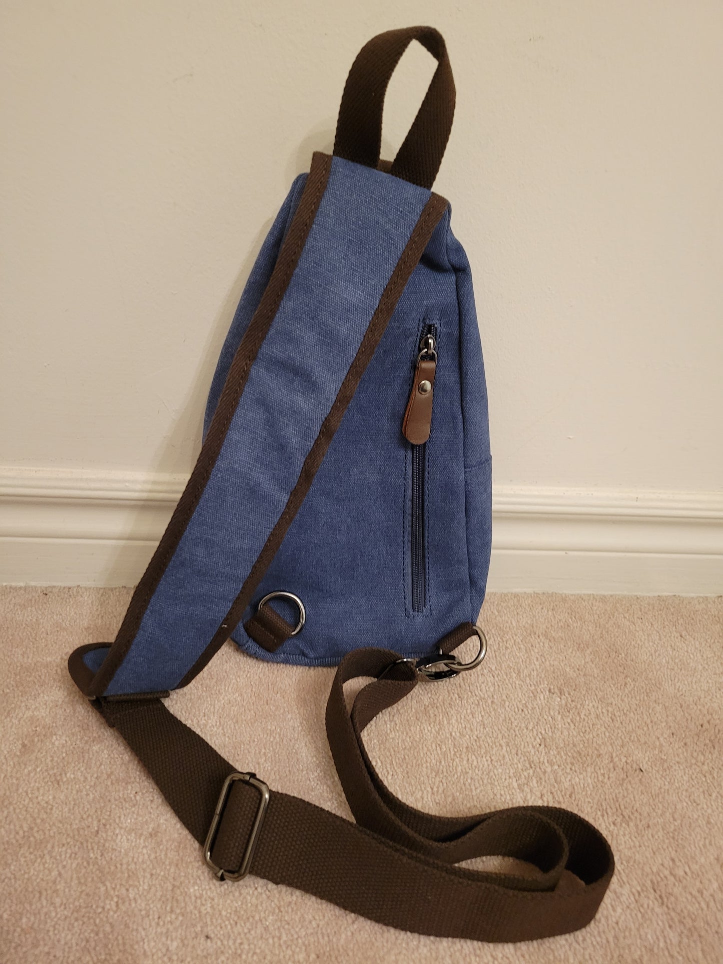 Washed 16 oz Cotton Canvas Unisex Sling Bag (ClassixBlue)