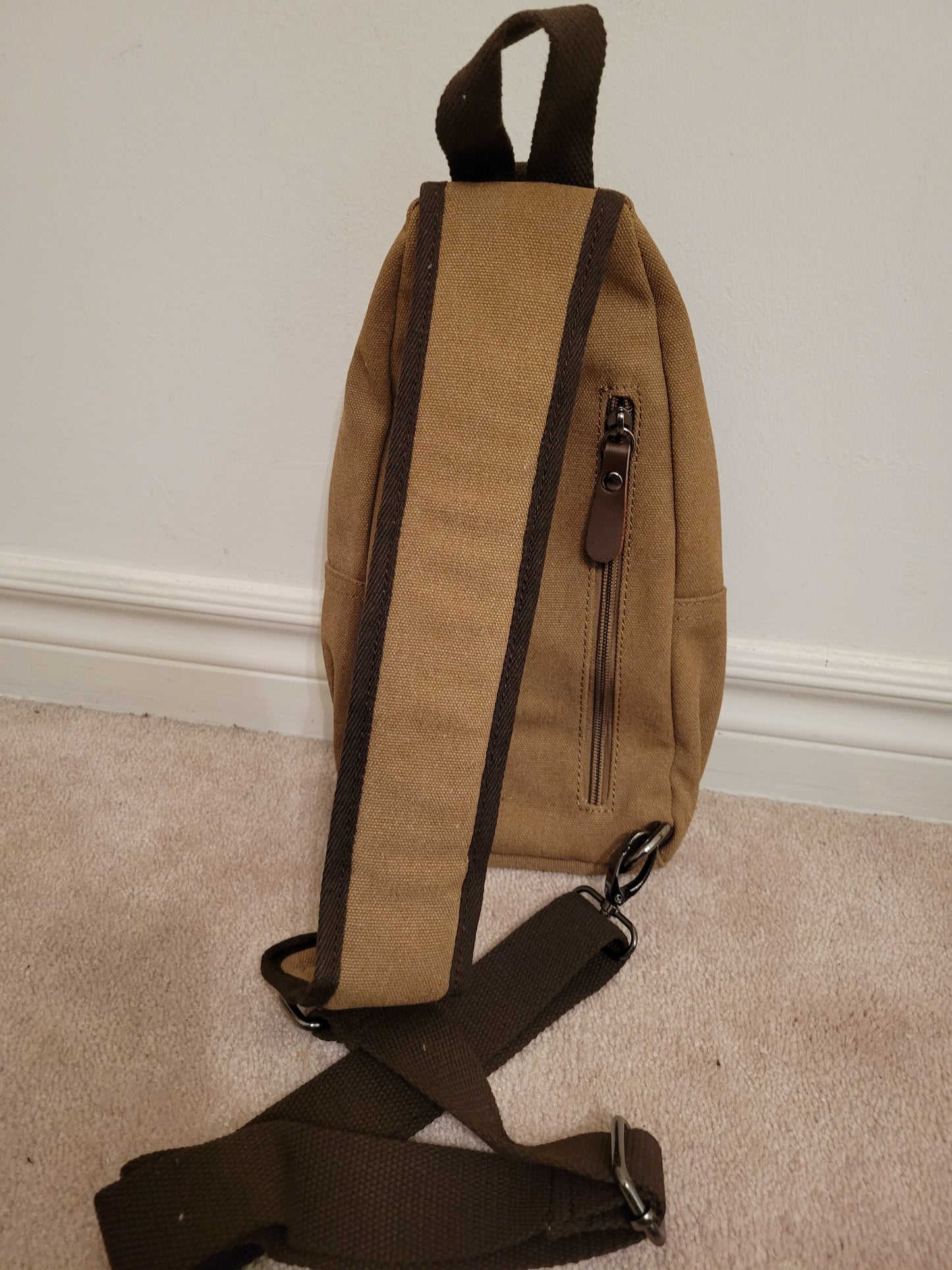 Washed 16 oz Cotton Canvas Unisex Sling Bag (ClassixBrown)