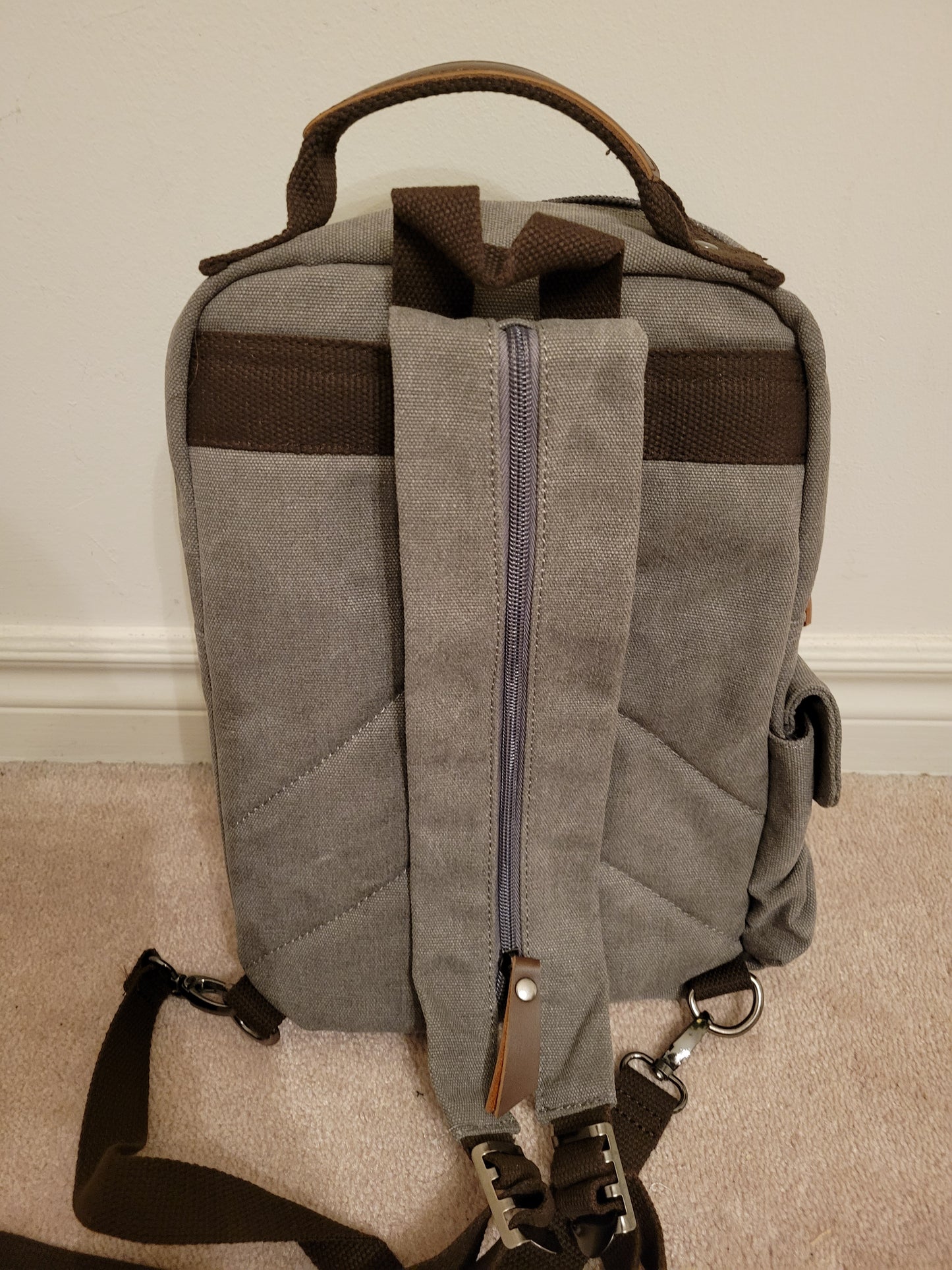 Washed 16 oz Cotton Canvas Multi-Function Flap Cover Medium Backpack (ClassixGrey)