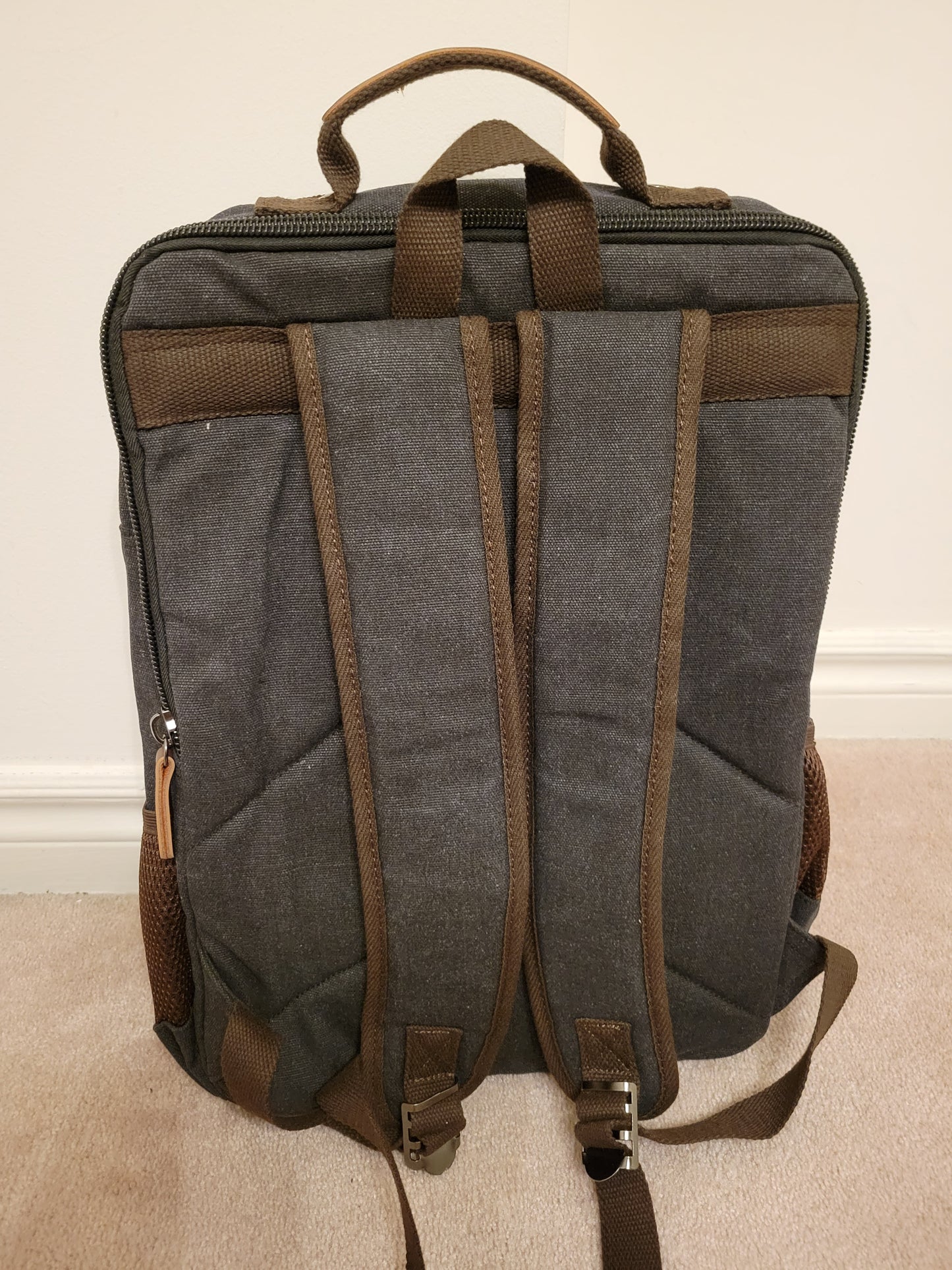 Washed 16 oz Cotton Canvas Multi-Functional Unisex Backpack (ClassixBlack)