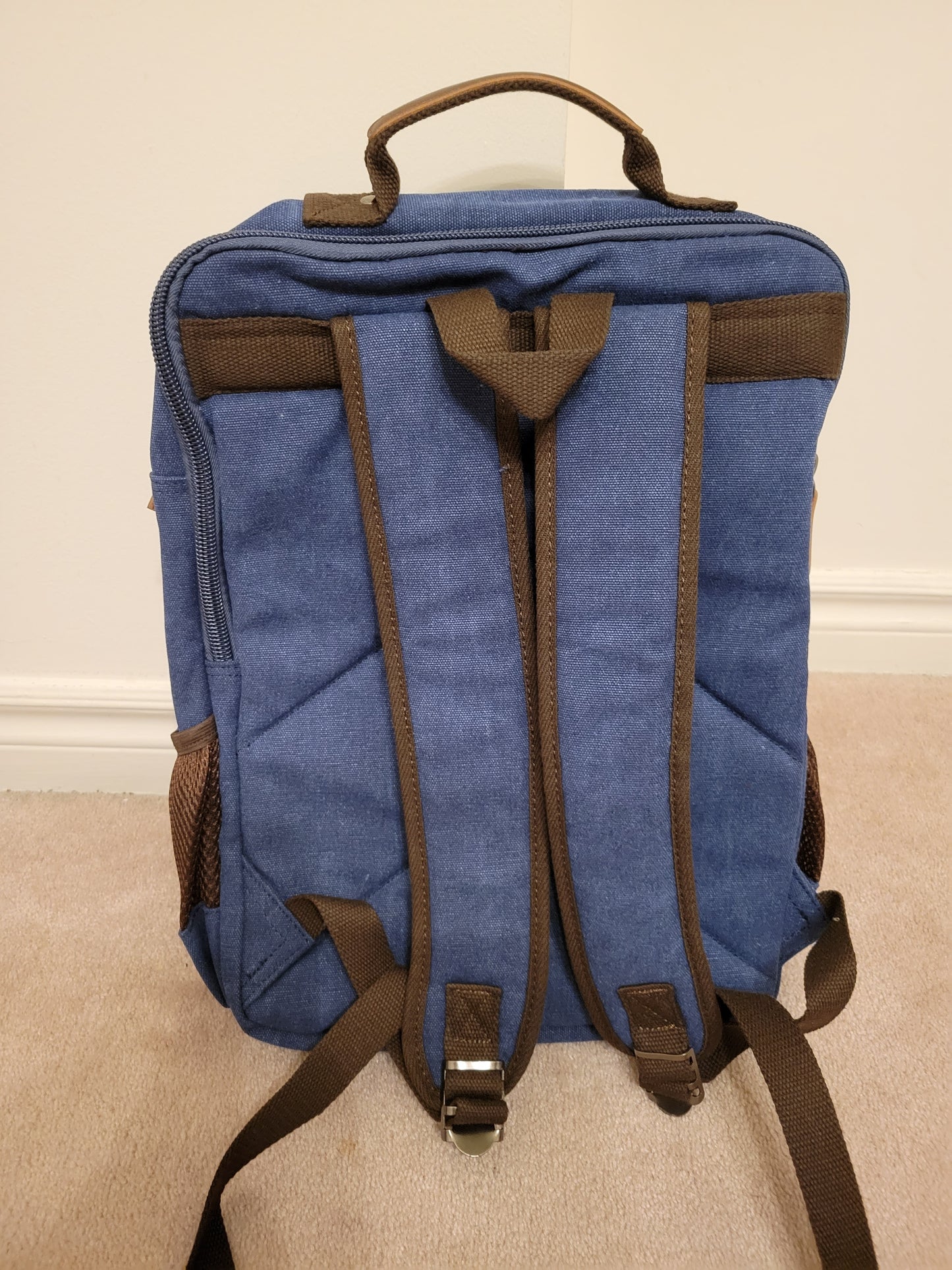 Washed 16 oz Cotton Canvas Multi-Functional Unisex Backpack (ClassixBlue)