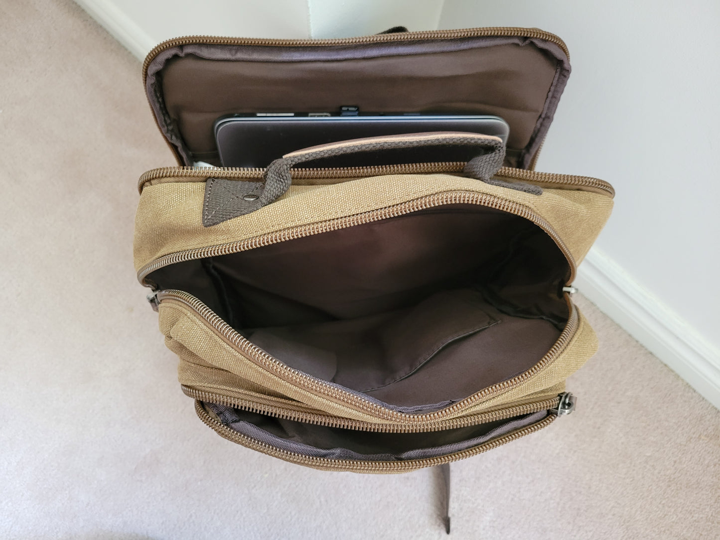 Washed 16 oz Cotton Canvas Multi-Functional Unisex Backpack (ClassixBrown)