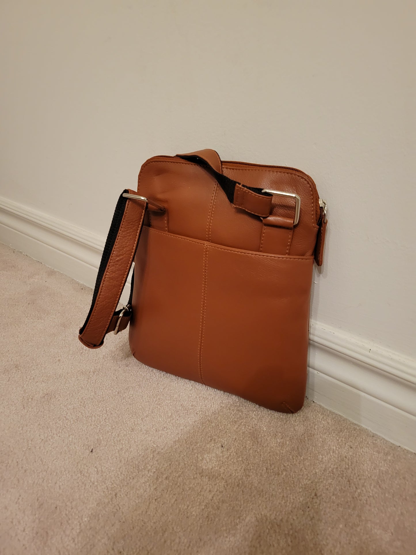 Genuine Nappa Leather Unisex Crossbody Bag (Tan)