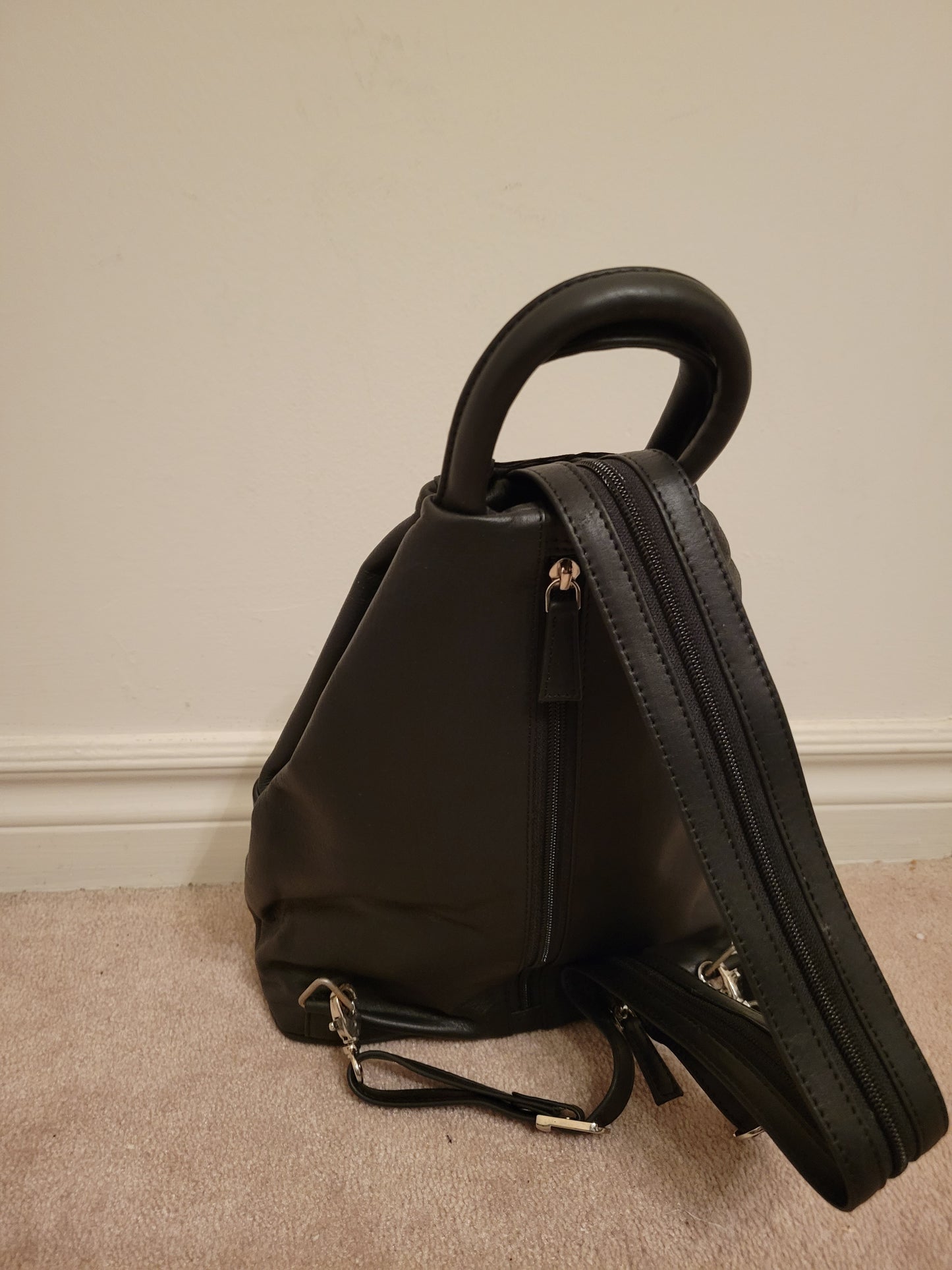 Genuine Leather Mini-Backpack (Black)