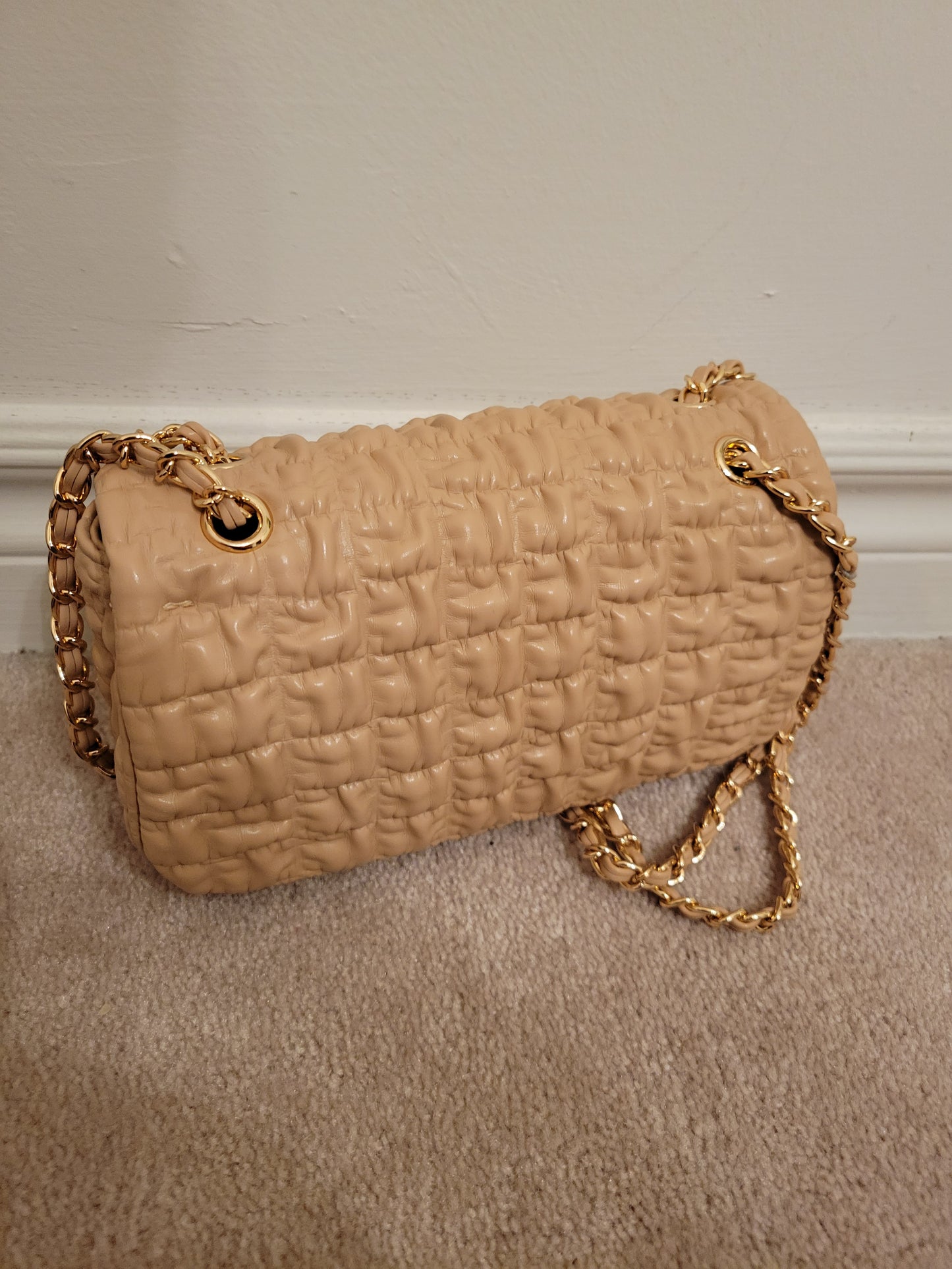 Chic Flap Cover Bag Single Compartment Crinkle Soft Polyurethane (Beige)