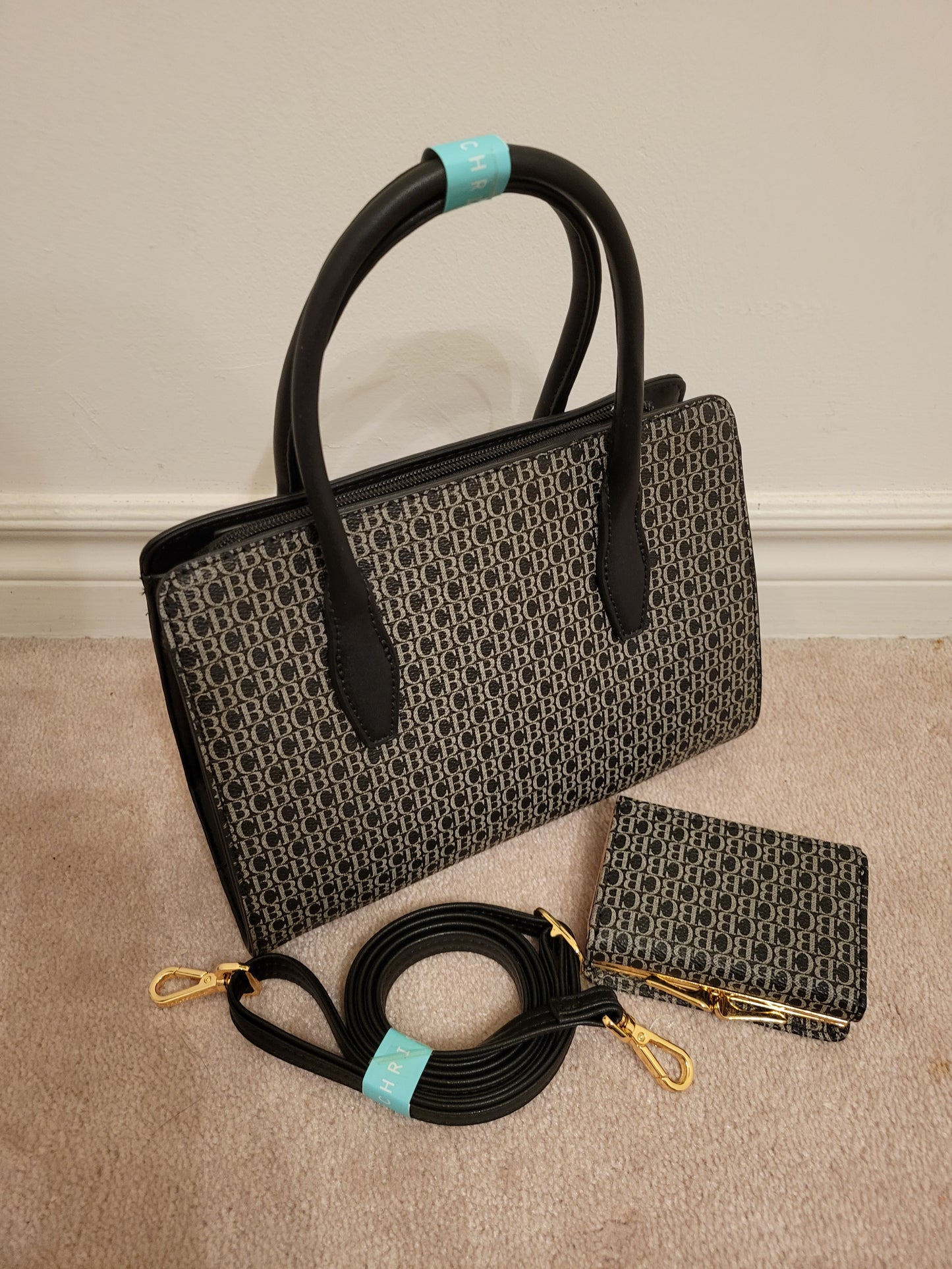 Ladies Single Compartment with Purse CB Printed Pattern Polyurethane HandBag (BlackMulti)