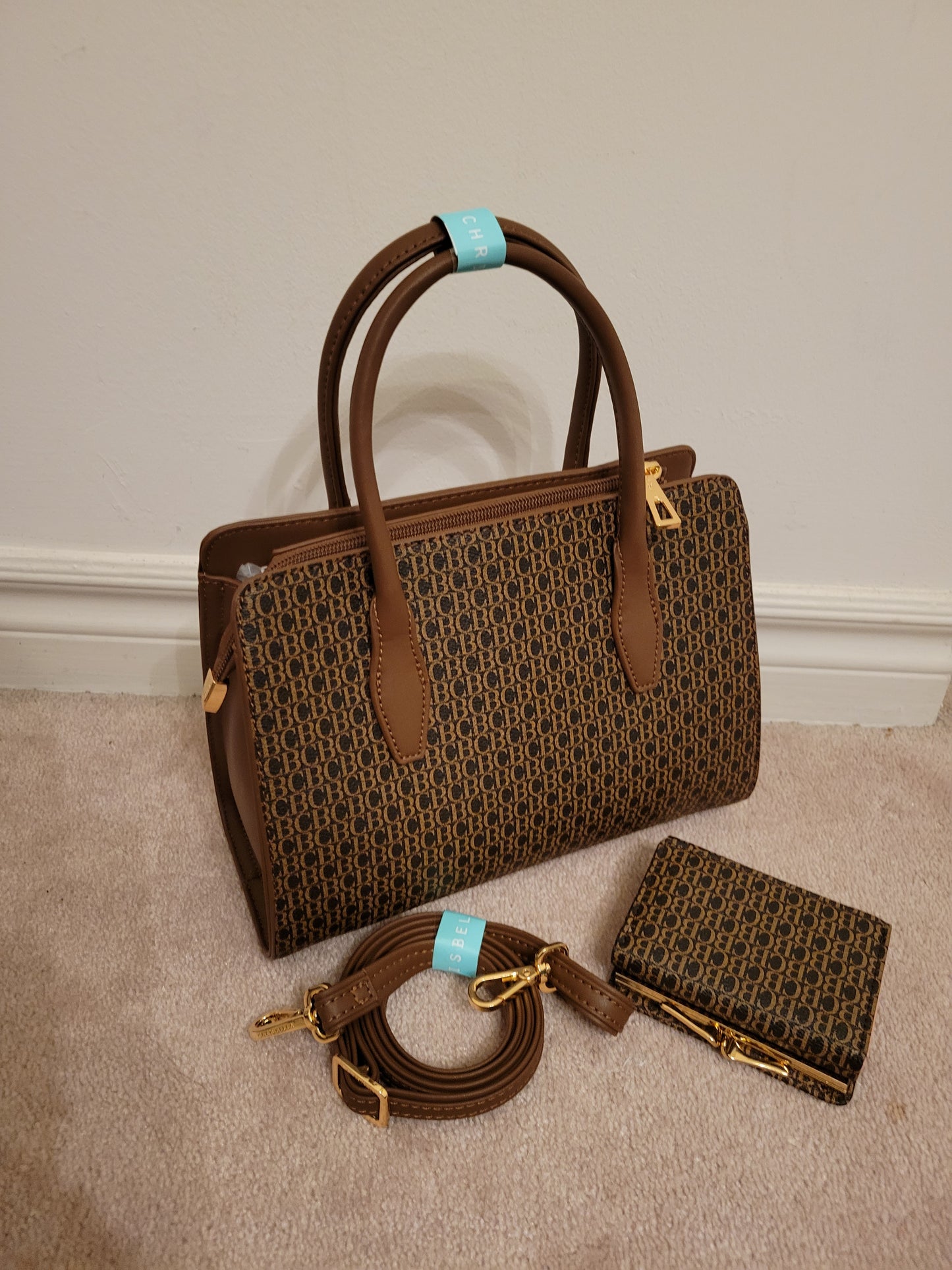 Ladies Single Compartment with Purse CB Printed Pattern Polyurethane HandBag (CoffeeMulti)