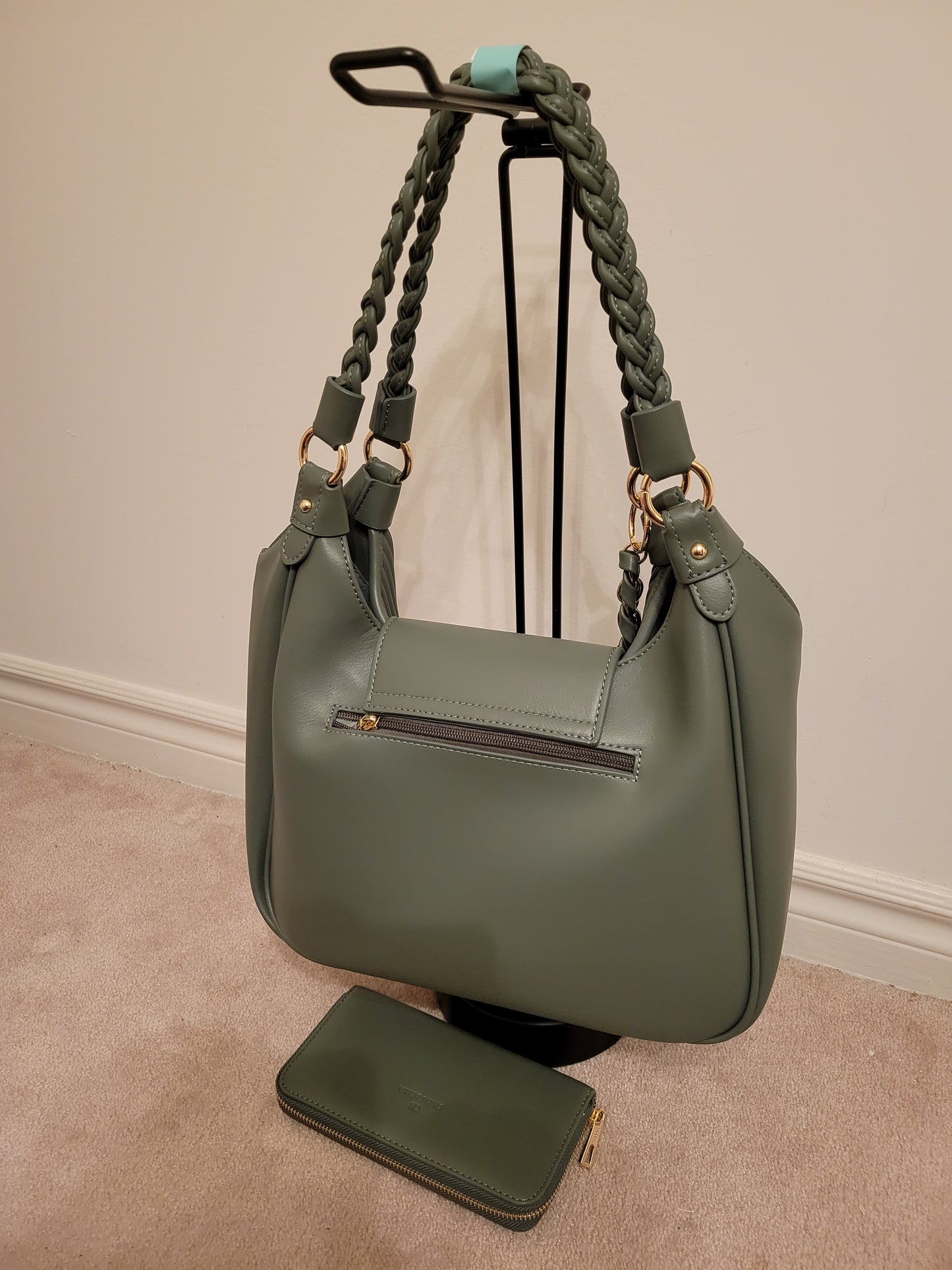 Classy Hobo Bag: L14xW5xH12" Single Compartment Polyurethane (Olive)