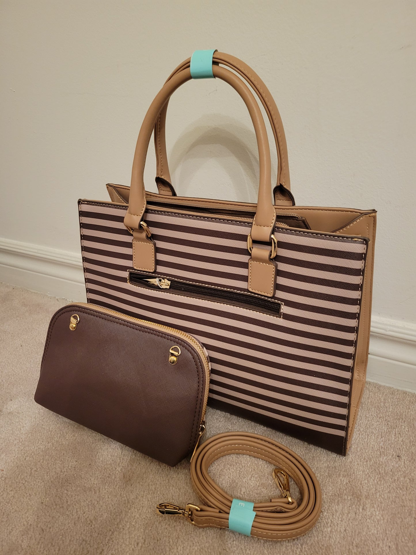 Ladies Single Compartment with Clutch Bag inside Polyurethane New Design Structure Bag (BrownMulti)