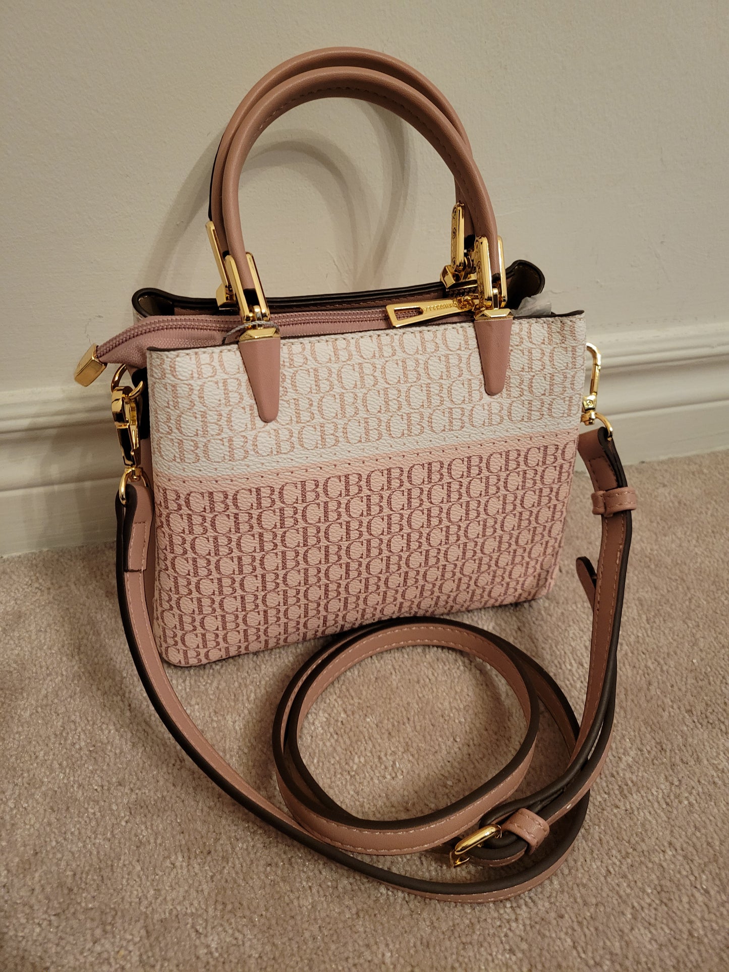 Classy Embossed CB Logo double handle bag: Triple Compartment Polyurethane (PinkMulti)