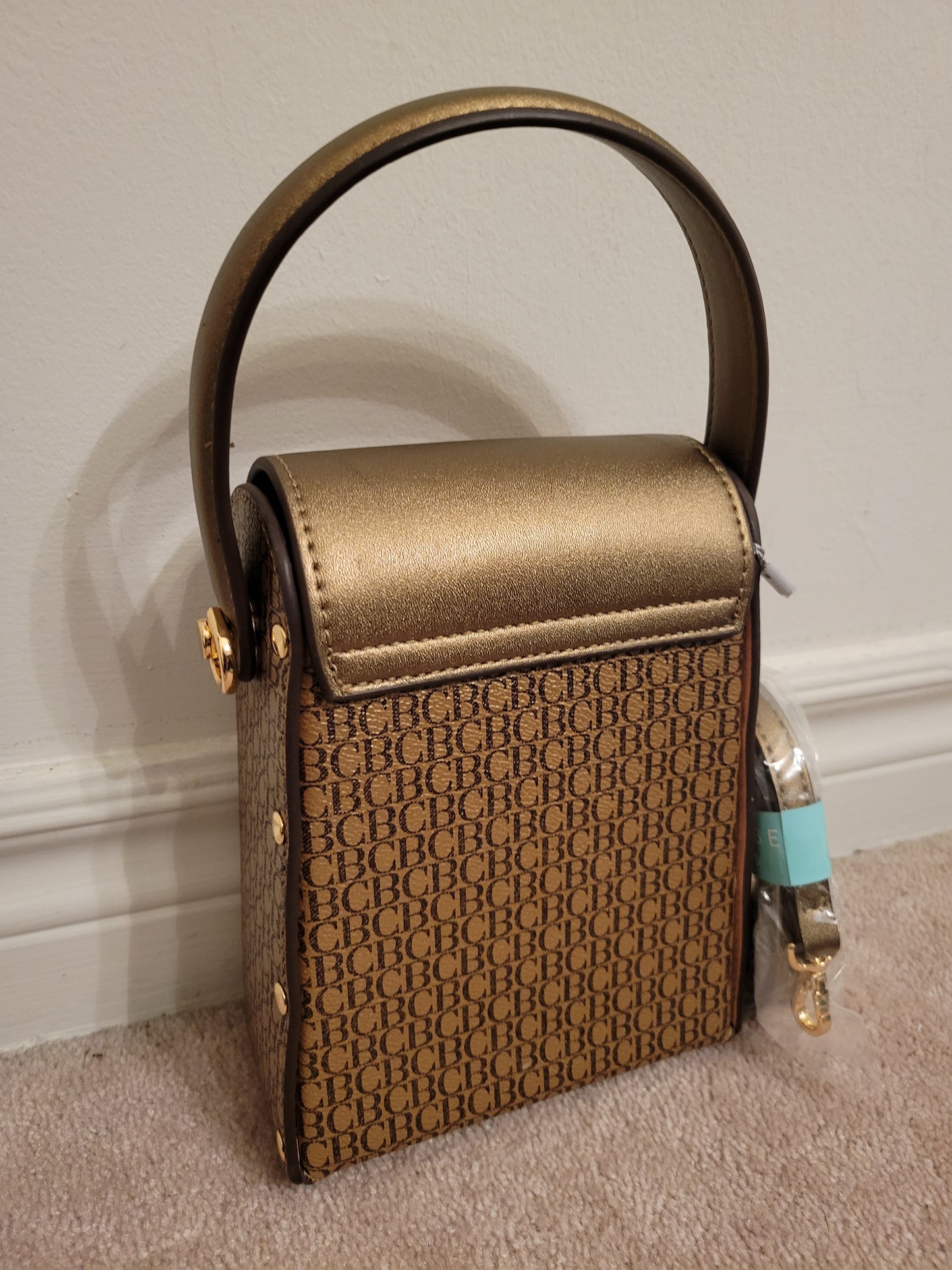 Chic Flap Closure Bag: Single Compartment Polyurethane (GoldMulti)