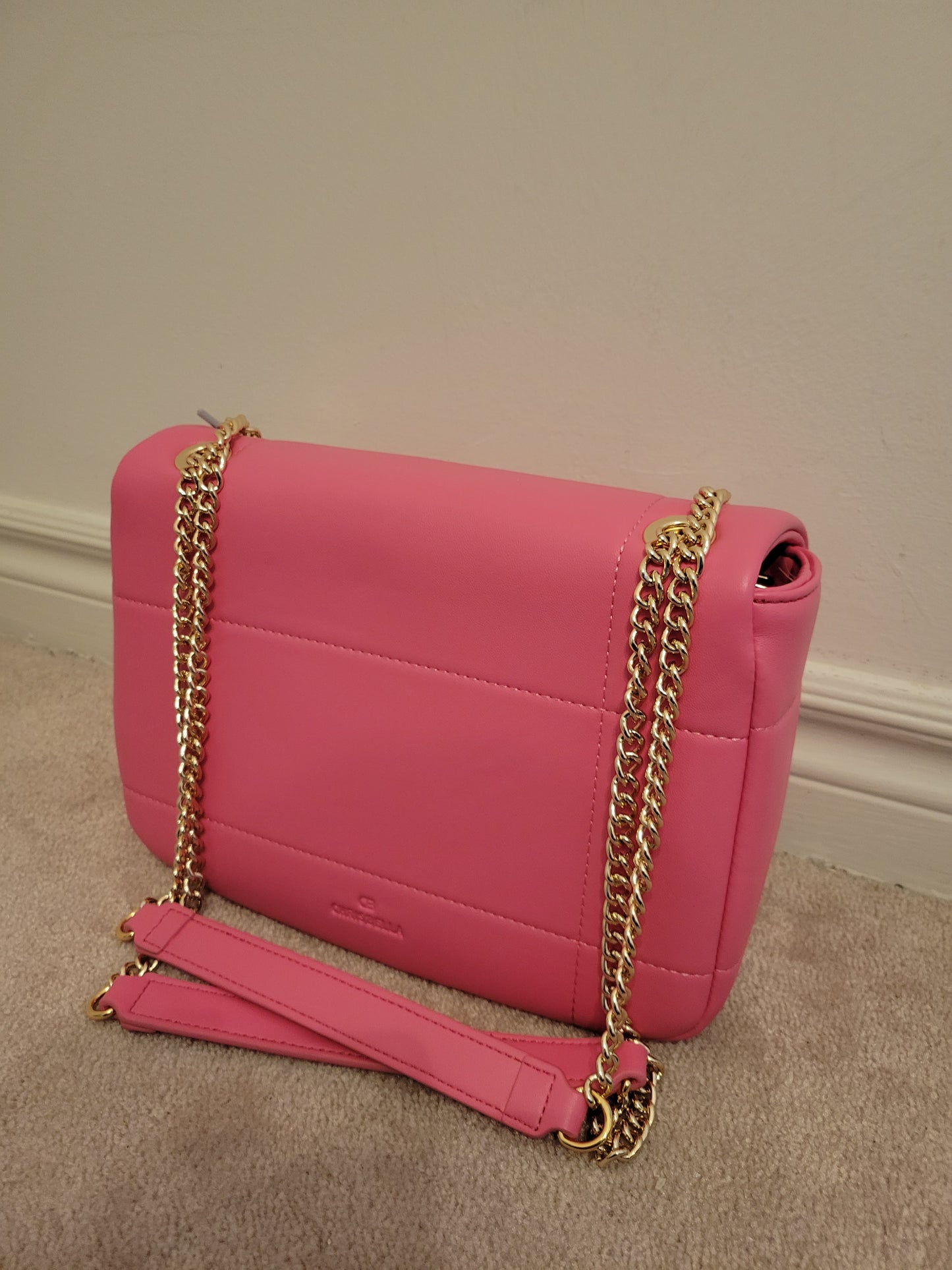 Classy Soft Bag: Double Compartment Polyurethane Flap Cover Press-Lock (Fushia)
