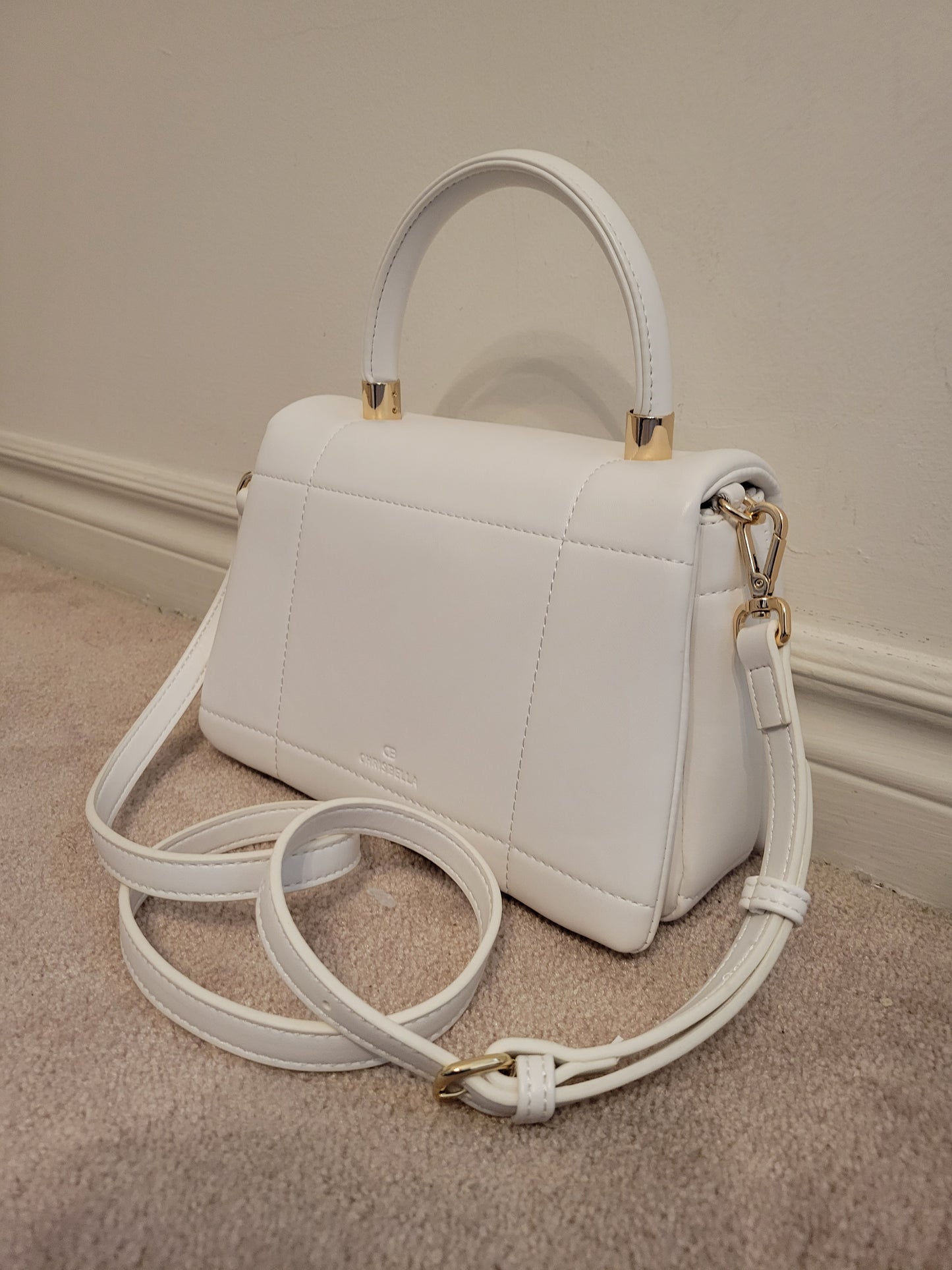 Classy Soft Bag: Triple Compartment Polyurethane with Handle, Flap Cover & Press-Lock (Offwhite)