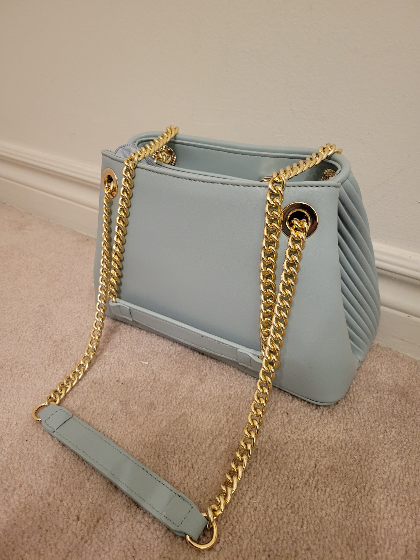 Classy Pleated Panel Bag: Double Compartment Polyurethane (Blue)