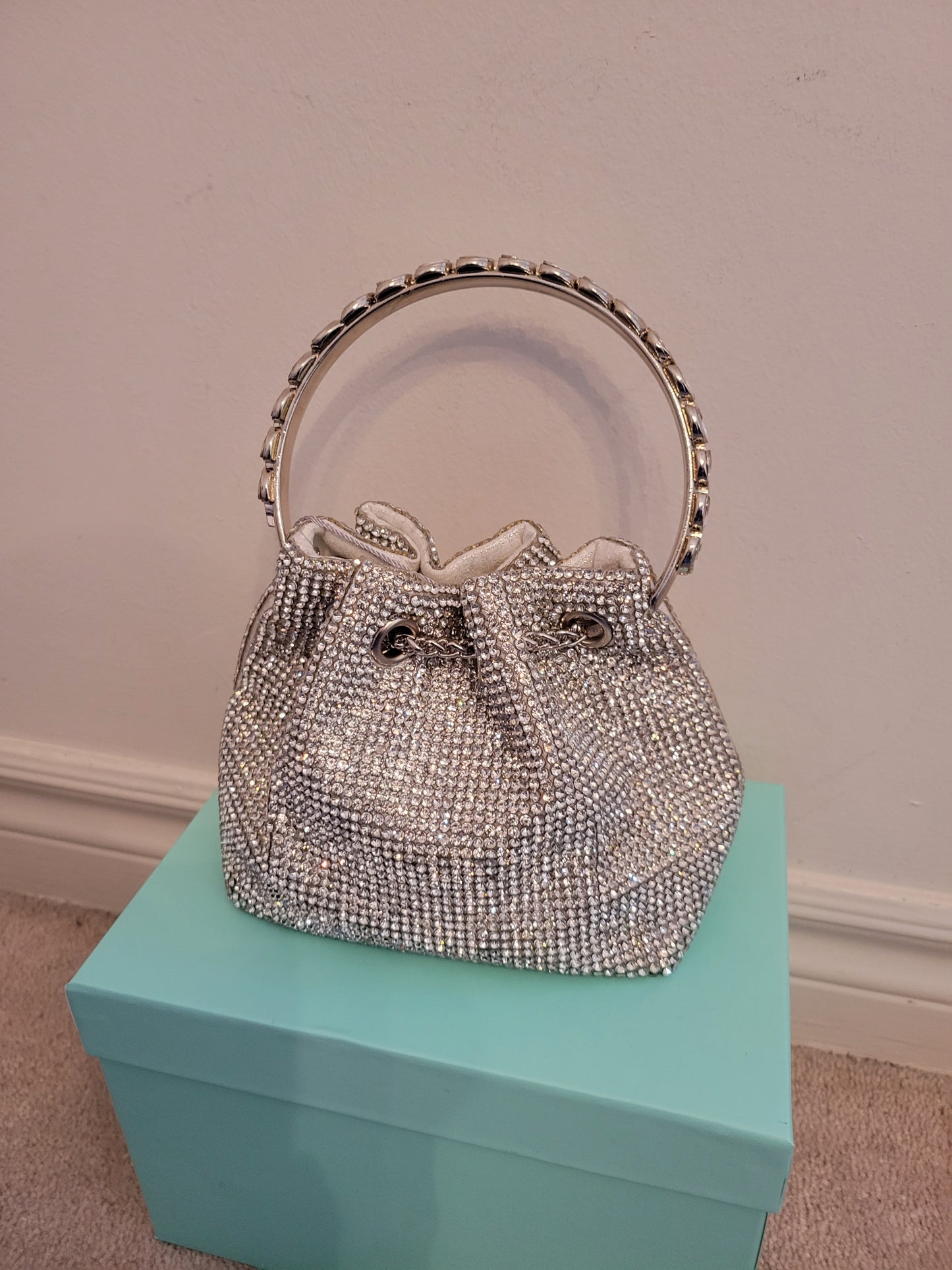 Classy Draw String Bag: Single Compartment Plastic Bean (Silver)